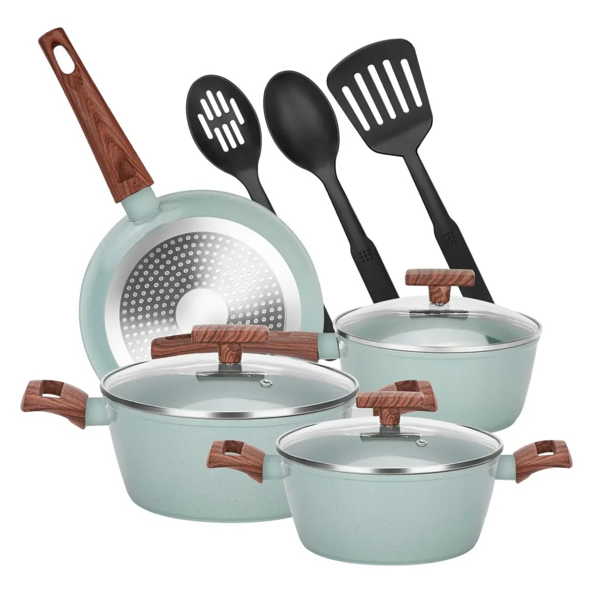 GENERICO - Juego Bateria Cocina Granito Antiadherente Olla Sarten 10pcs