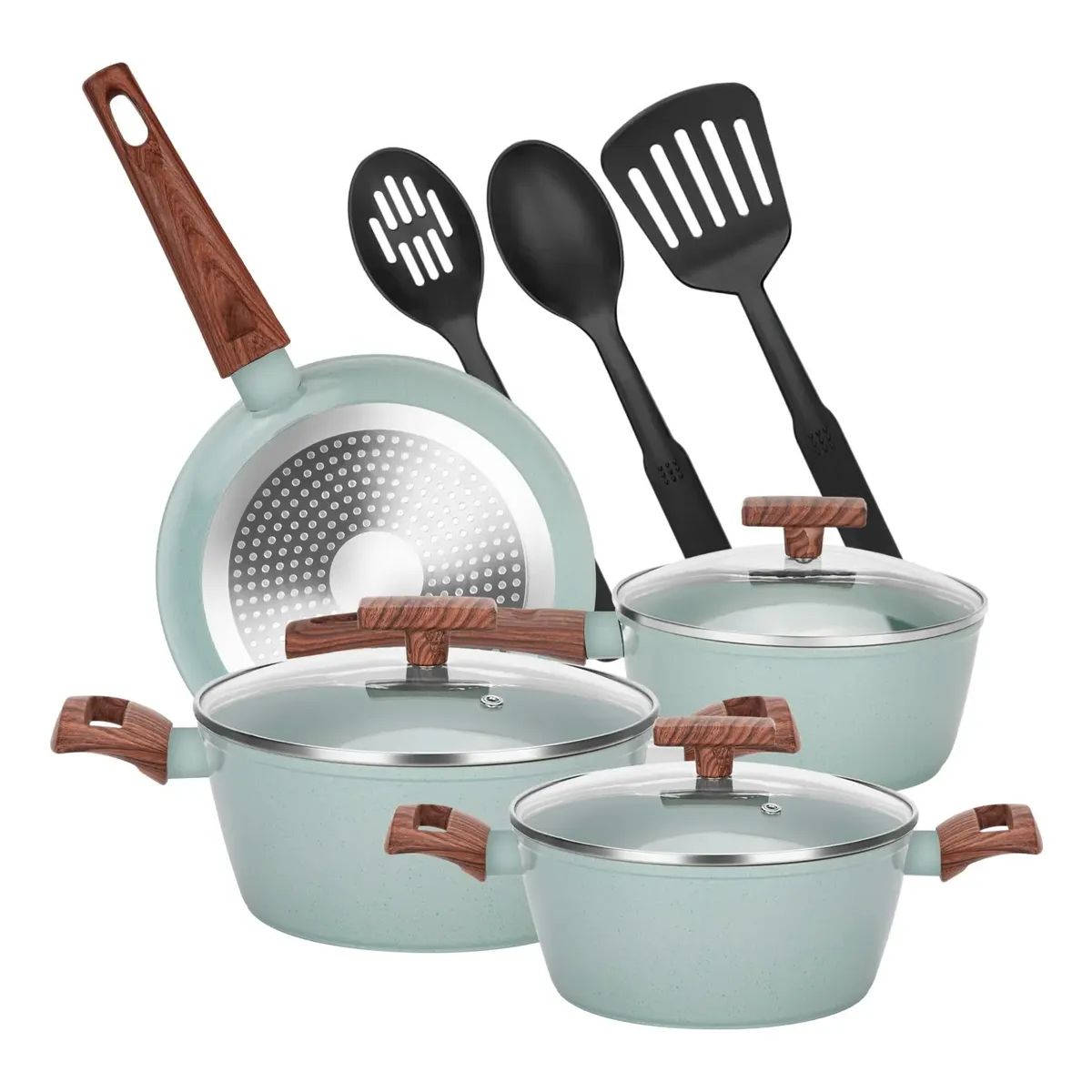 GENERICO - Juego Bateria Cocina Granito Antiadherente Olla Sarten 10pcs