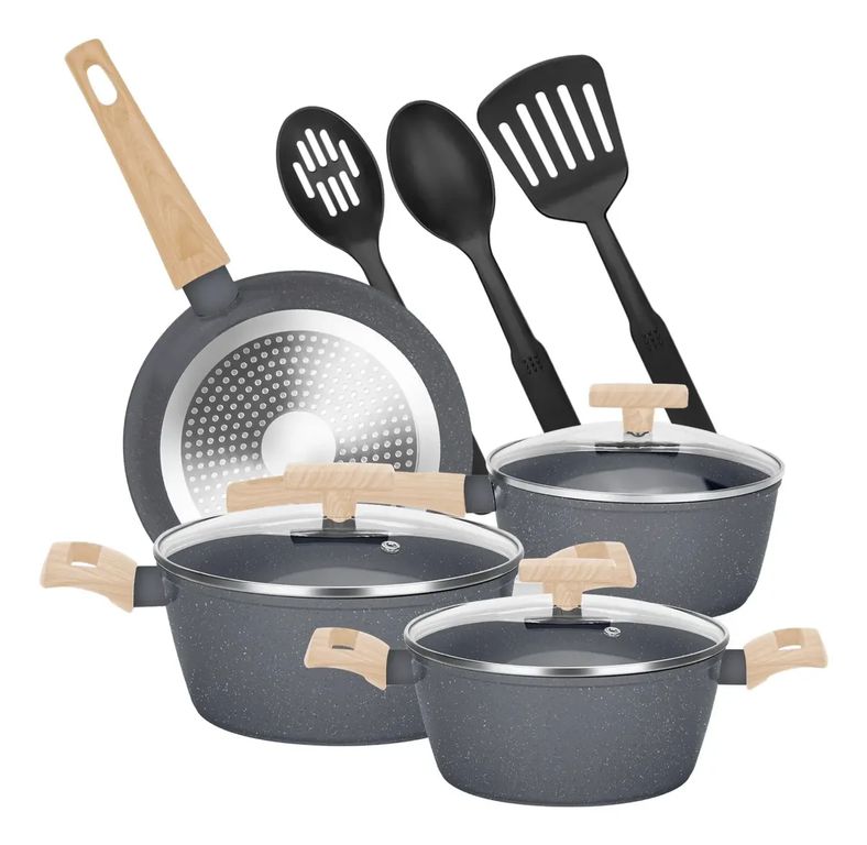 GENERICO Juego Bateria Cocina Granito Antiadherente Olla Sarten 10pcs