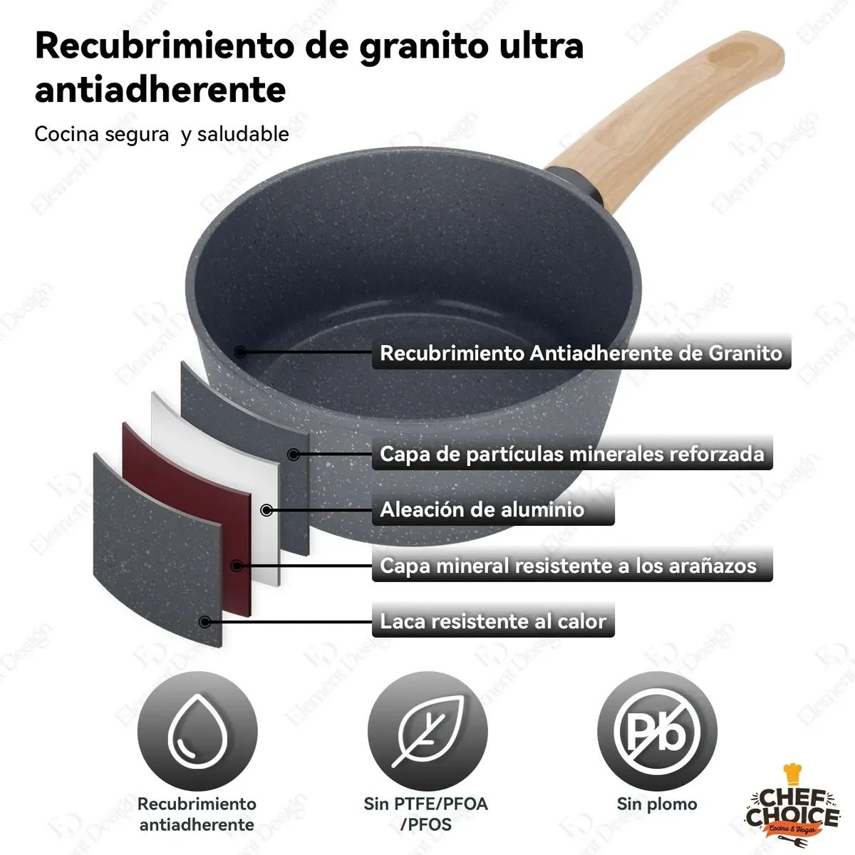 GENERICO - Juego Bateria Cocina Granito Antiadherente Olla Sarten 10pcs