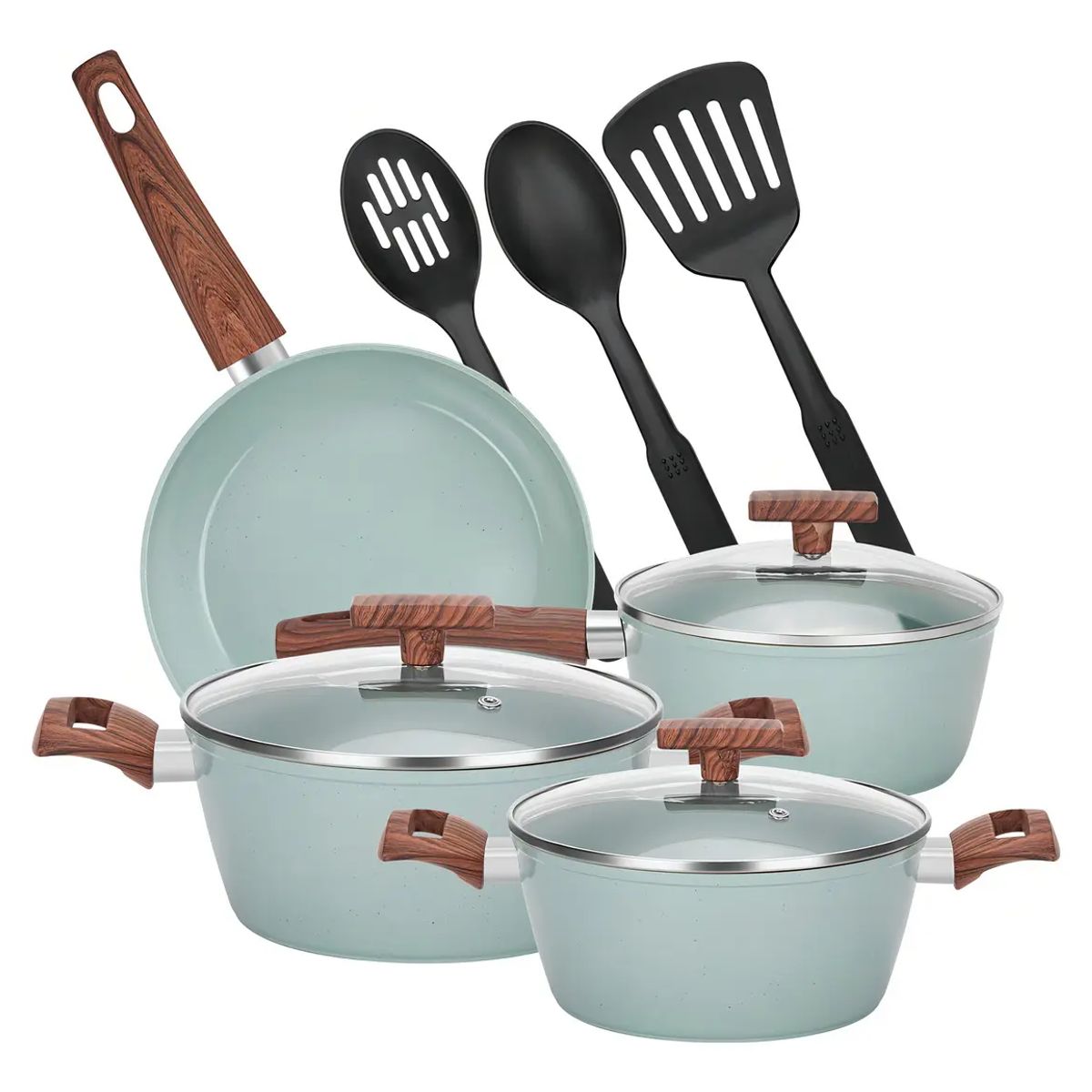 GENERICO - Batería de Cocina Chef Choice de 10 Piezas con Antiadherente de Granito, Verde