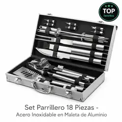 MOVI - Set Parrillero 18 Piezas Acero Inoxidable Maleta Aluminio Asado Barbacoa Regalo