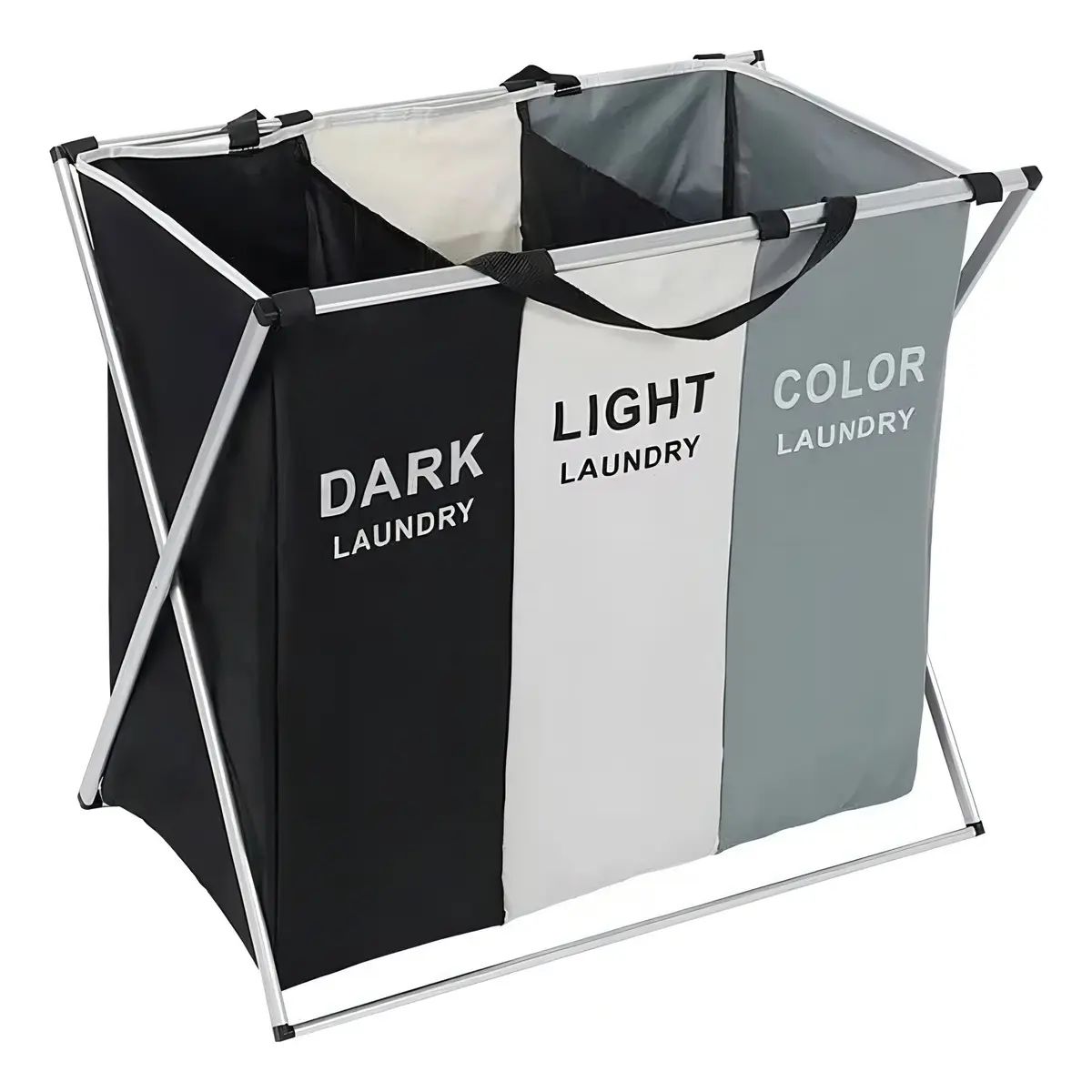 GENERICO - 2 Cestos Canasto De Ropa Sucia Plegable 3 Compartimientos Color Negro Liso