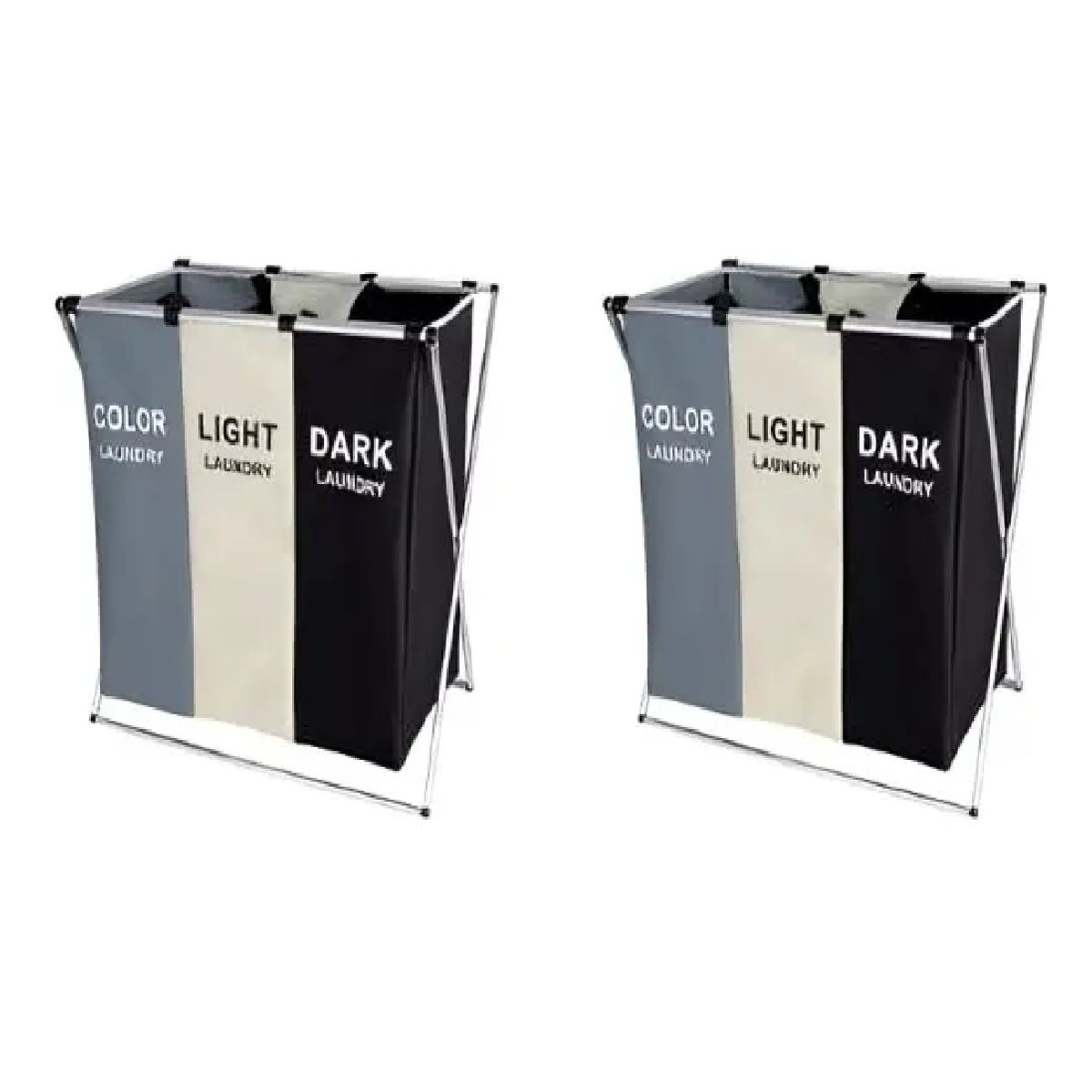 GENERICO - 2 Cestos Canasto De Ropa Sucia Plegable 3 Compartimientos Color Negro Liso