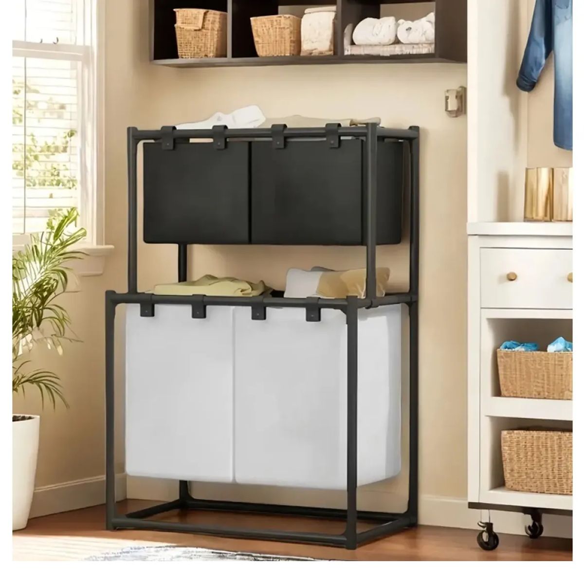 GENERICO - Cesta De Ropa Sucia 4 Compartimentos Espesar Accesorios Baño