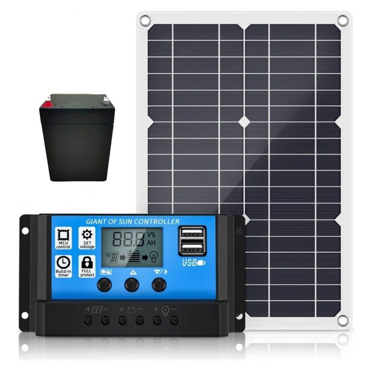 GENERICO - Kit Solar 12v 20w Regulador 12v Batería 12v 4ah 18v 21v