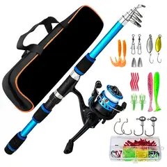 KUANGYE - Kit Pesca Caña Carrete Señuelo Accesorio Bolsa Completo 1,8m