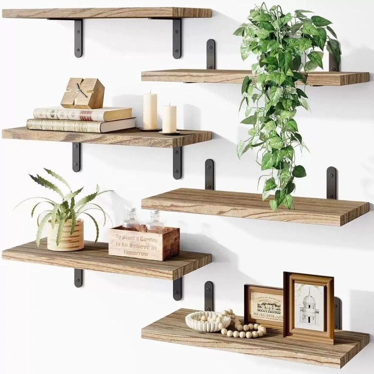GENERICO - Repisas Flotantes De Madera Modernas Kit X6 Marrón Claro