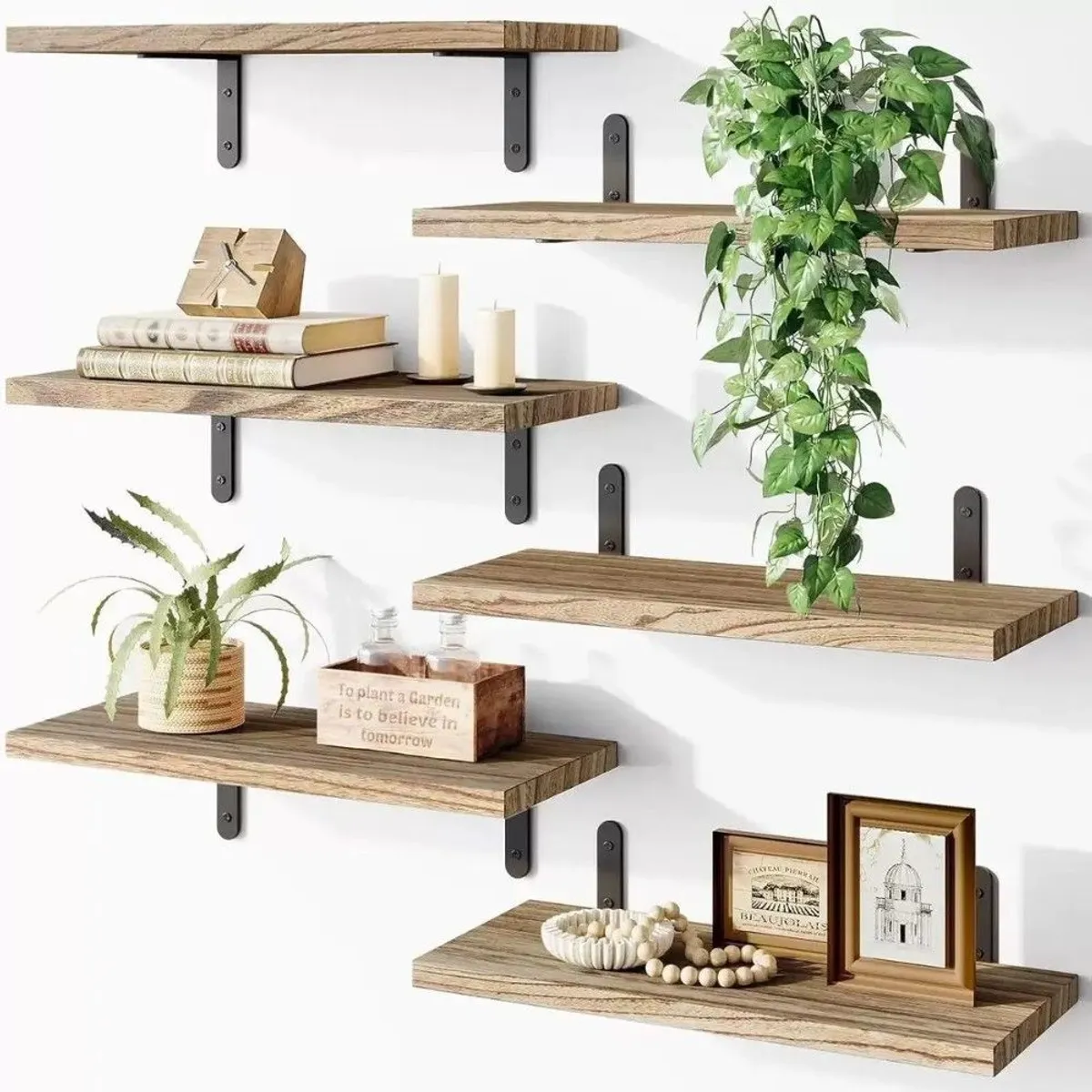 GENERICO - Repisas Flotantes De Madera Modernas Kit X6 Marrón Claro
