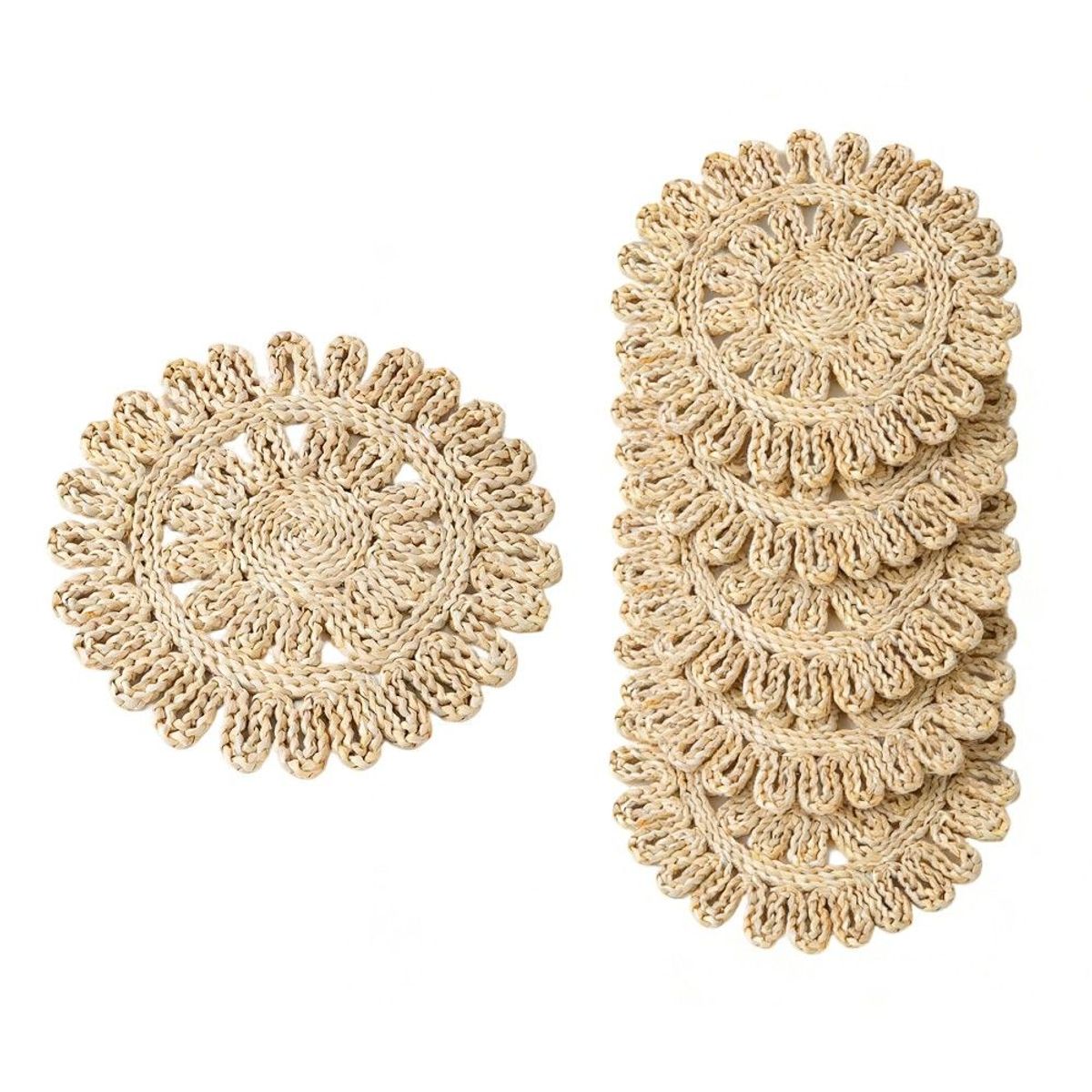 GENERICO - Set 6 Individuales Mantel Fibra Natural Yute 35 Cm Pack 6 Beige Liso