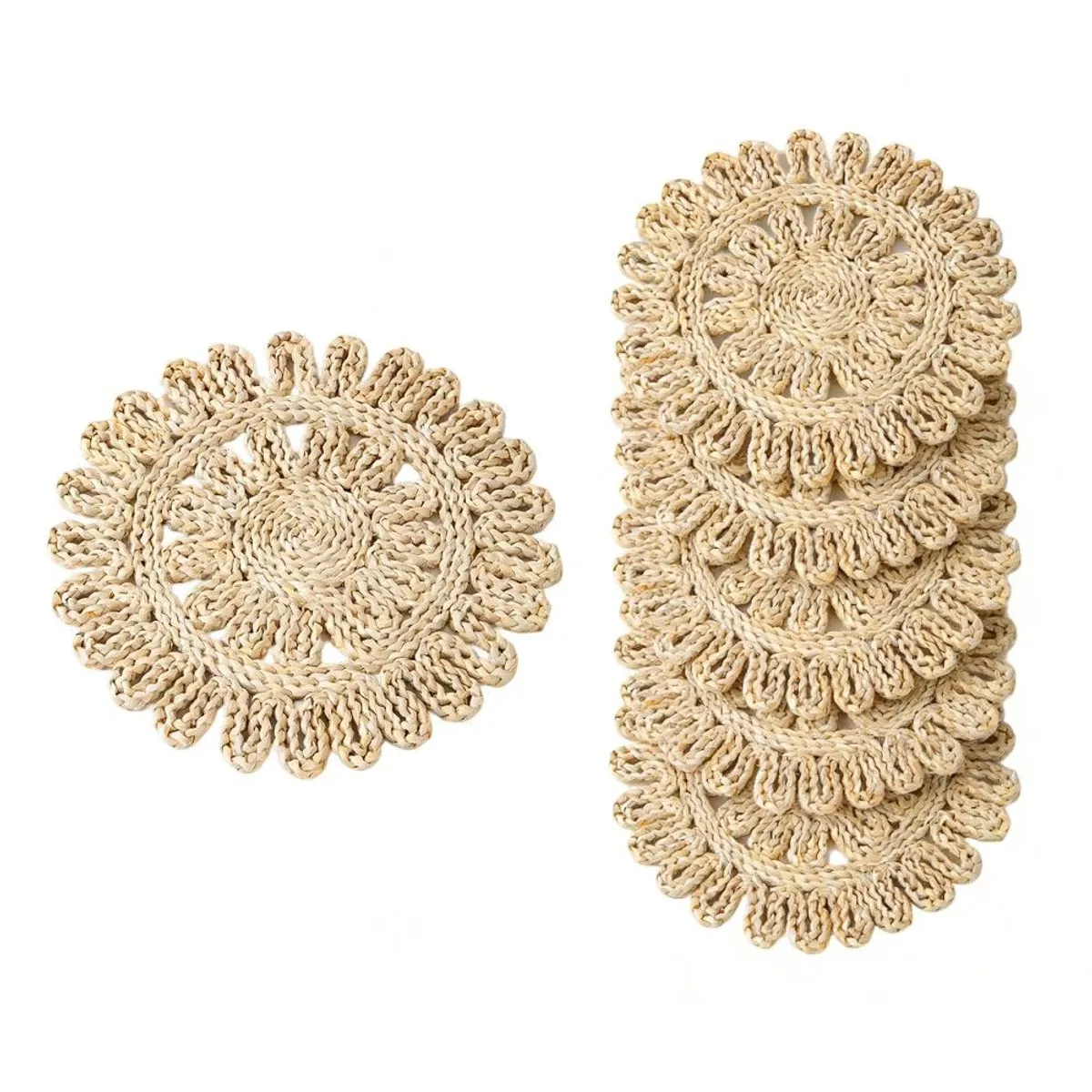 GENERICO - Set 6 Individuales Mantel Fibra Natural Yute 35 Cm Pack 6 Beige Liso