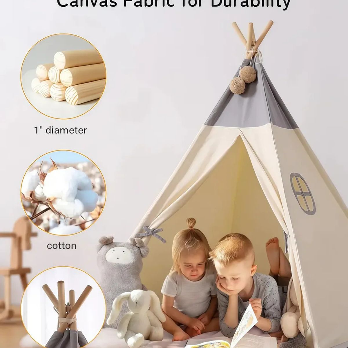 KUANGYE - Carpa Tipi Pieza De Niños Para Decoraciones Y Juguetes + Tira De Luces