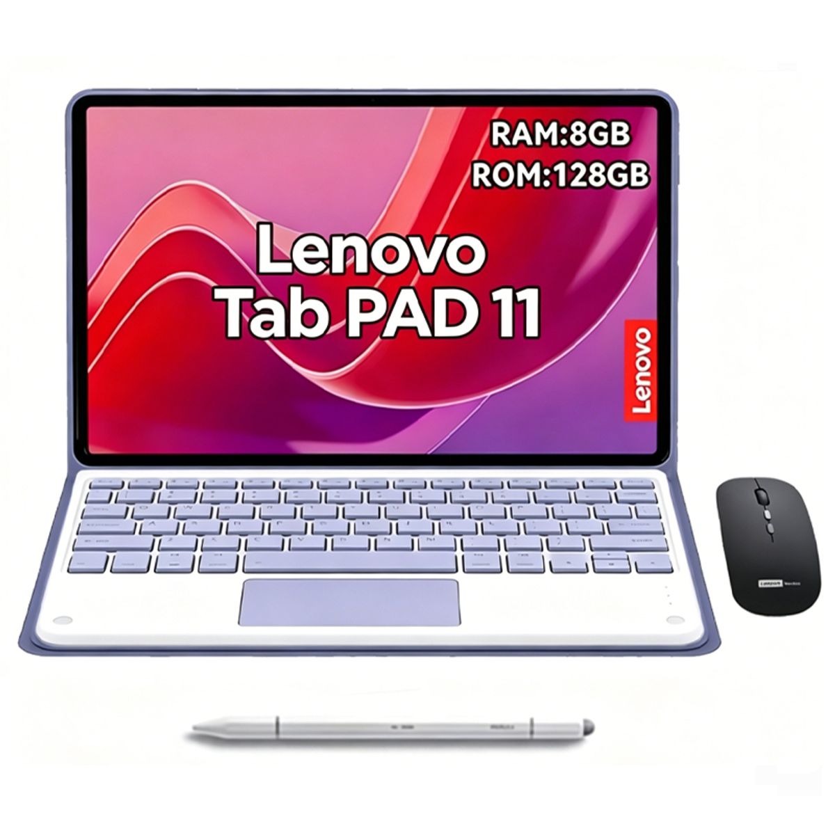 LENOVO - Tablet Lenovo Pad 11 2024 8GB+128GB 11'' WiFi Gris+Mouse+Teclado Teclado Púrpura+Lápiz táctil