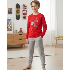 KOWHAI - Pijama Niño Algodón Estampado Skate Rojo