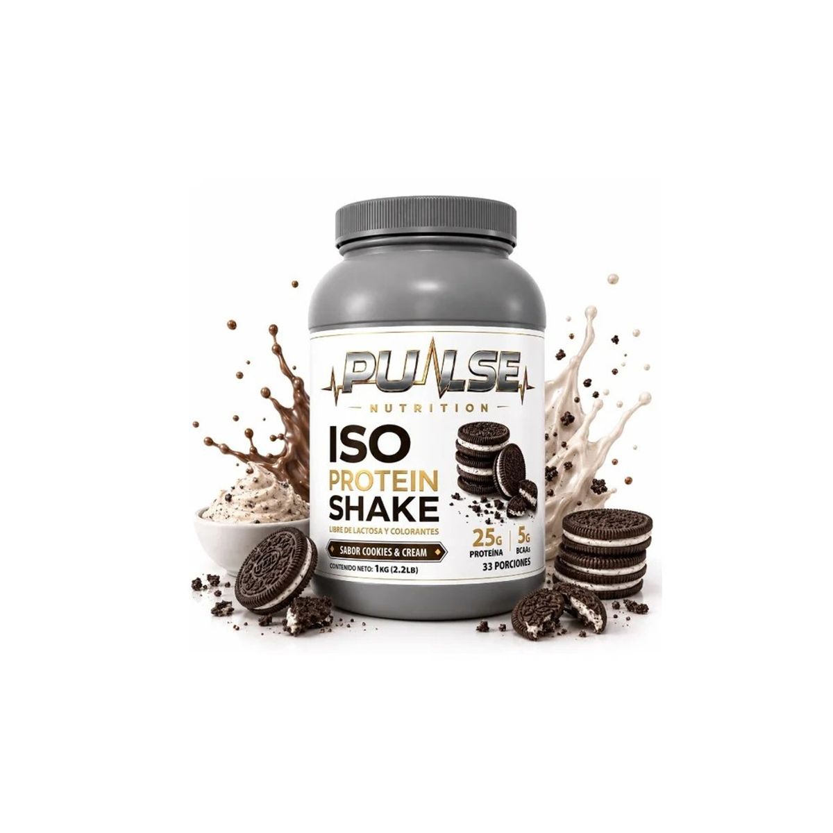 PULSE - PROTEINA ISO SHAKE 2.2LB 33 SERVICIOS COOKIES AND CREAM - PULSE NUTRITION
