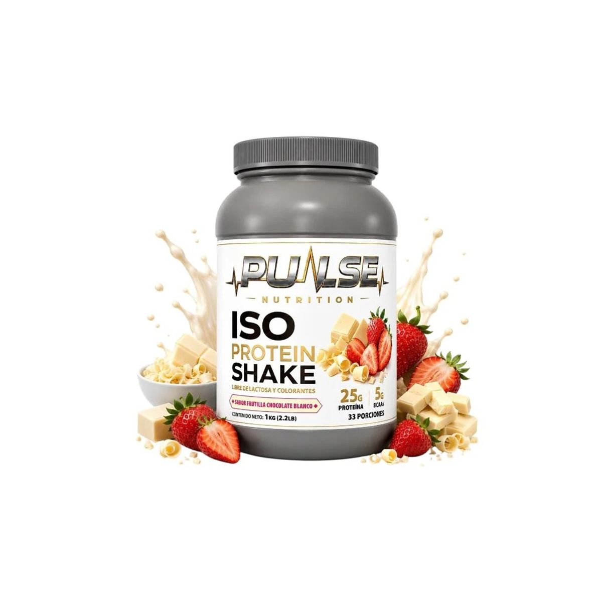 PULSE - PROTEINA ISO SHAKE 2.2LB 33 SERVICIOS FRUTILLA CHOCOLATE BLANCO - PULSE NUTRITION