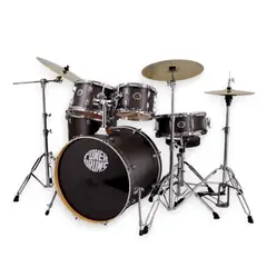 POWERDRUMS - Set Batería Acústica Con Platillos Power Drums JJ-5 BKM - Black Brush Metal