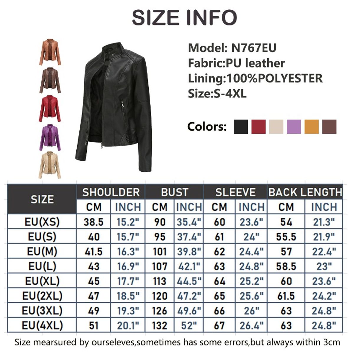 GIOIO - Chaqueta De Cuero Biker Slim Mujer