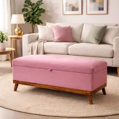 GENERICO - Banqueta con Baúl Incy Palo Rosa Felpa MaxiCosas120x40x50 cm Tapizada con Almacenaje