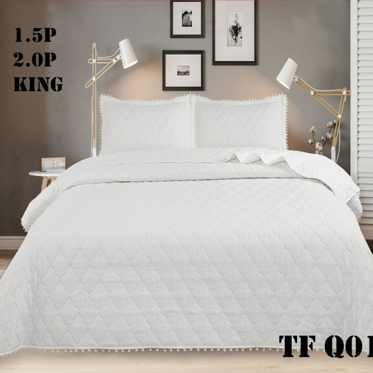 GENERICO - Cubrecama Cobertor Tipo Quilt 2 Plazas Blanco