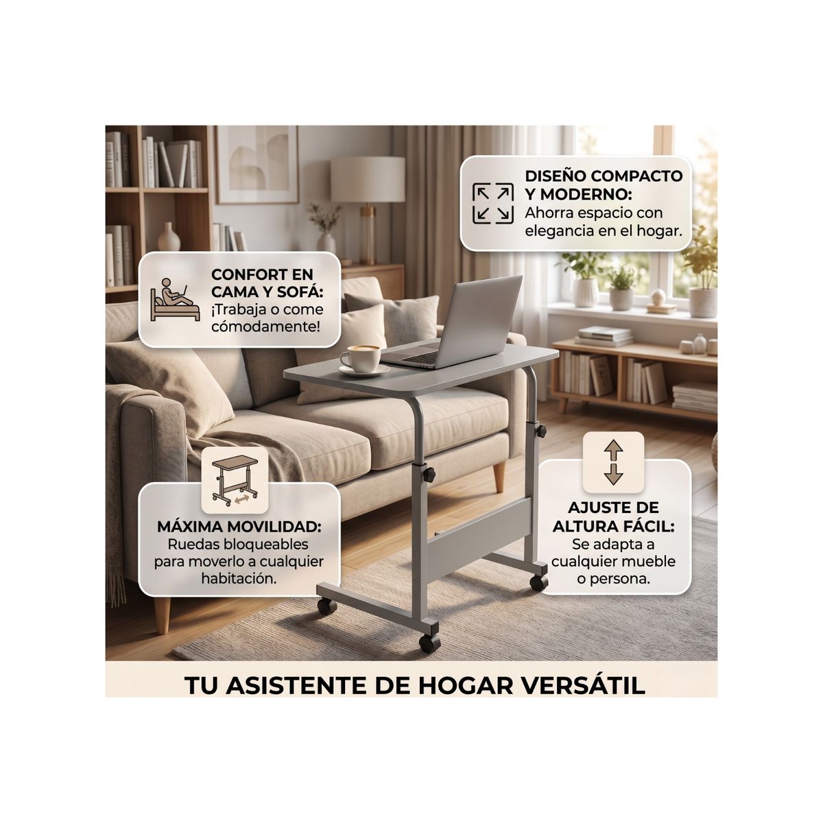 GENERICO - Mesa Escritorio Ajustable con Ruedas para Laptop Multifuncional