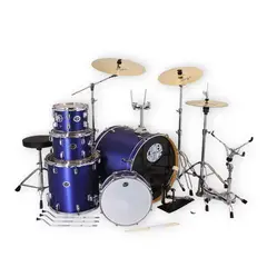 POWERDRUMS - Set Batería Acústica Con Platillos Guzel JJ-5 DLM - Dark Blue Brush Metal