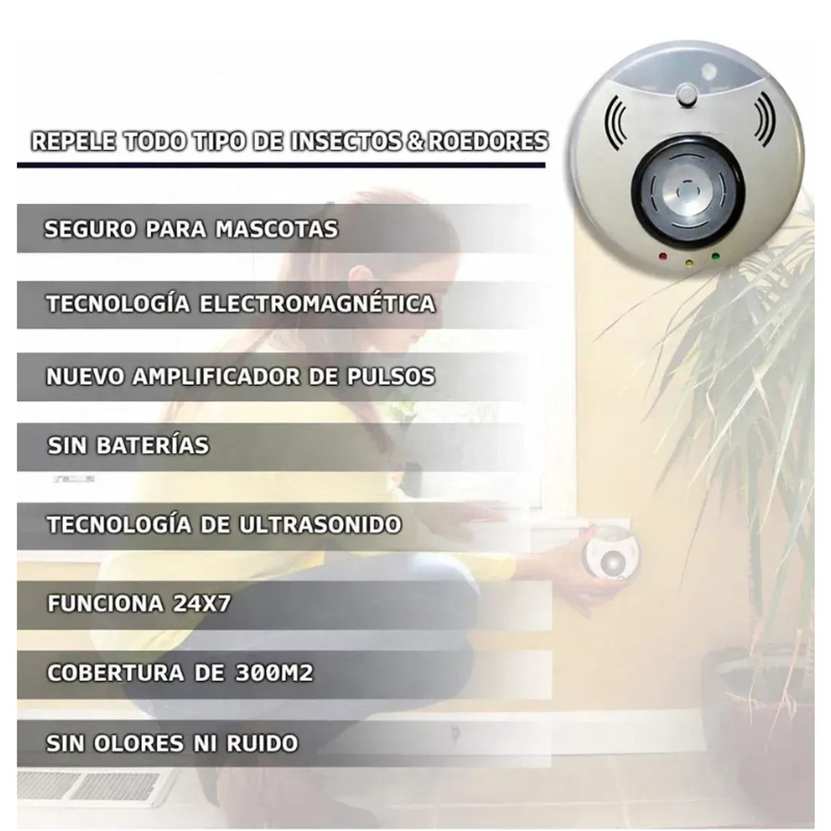 GENERICO - Repelente Electrónico Ultrasónico Para Plagas Ratones