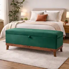 GENERICO - Banqueta con Baúl Incy Verde Botella Felpa MaxiCosas120x40x50 cm Tapizada con Almacenaje