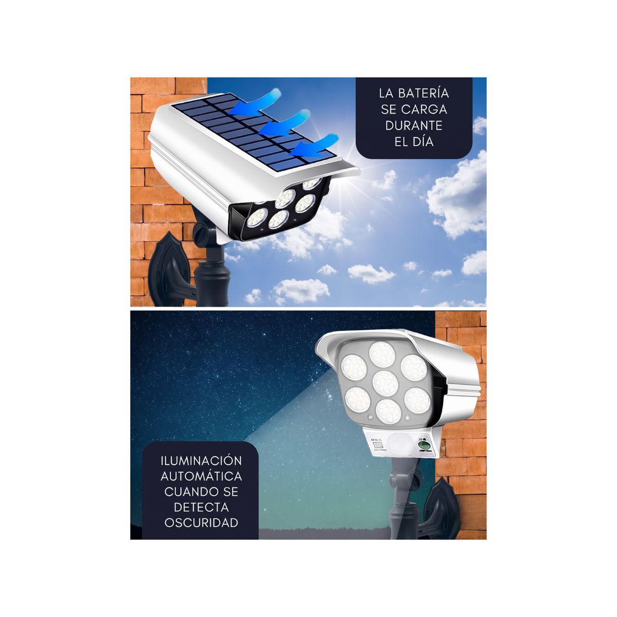 GENERICO - Foco Solar Led Exterior Sensor Movimiento Tipo Camara