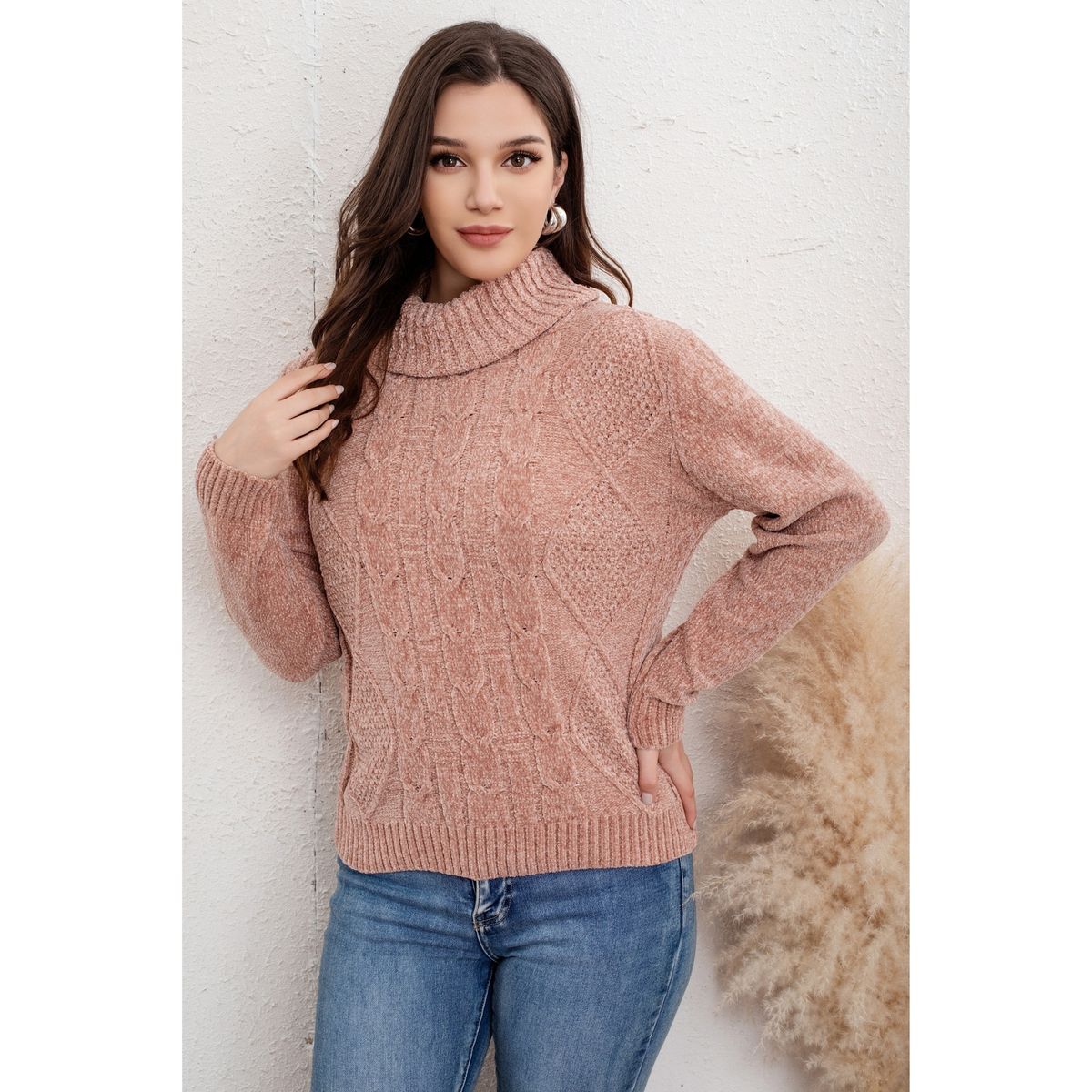 LIKE SHOP - Sweater Mujer Cuello Beatle Algodón Chenille Tejido Invierno Trenzas 6004