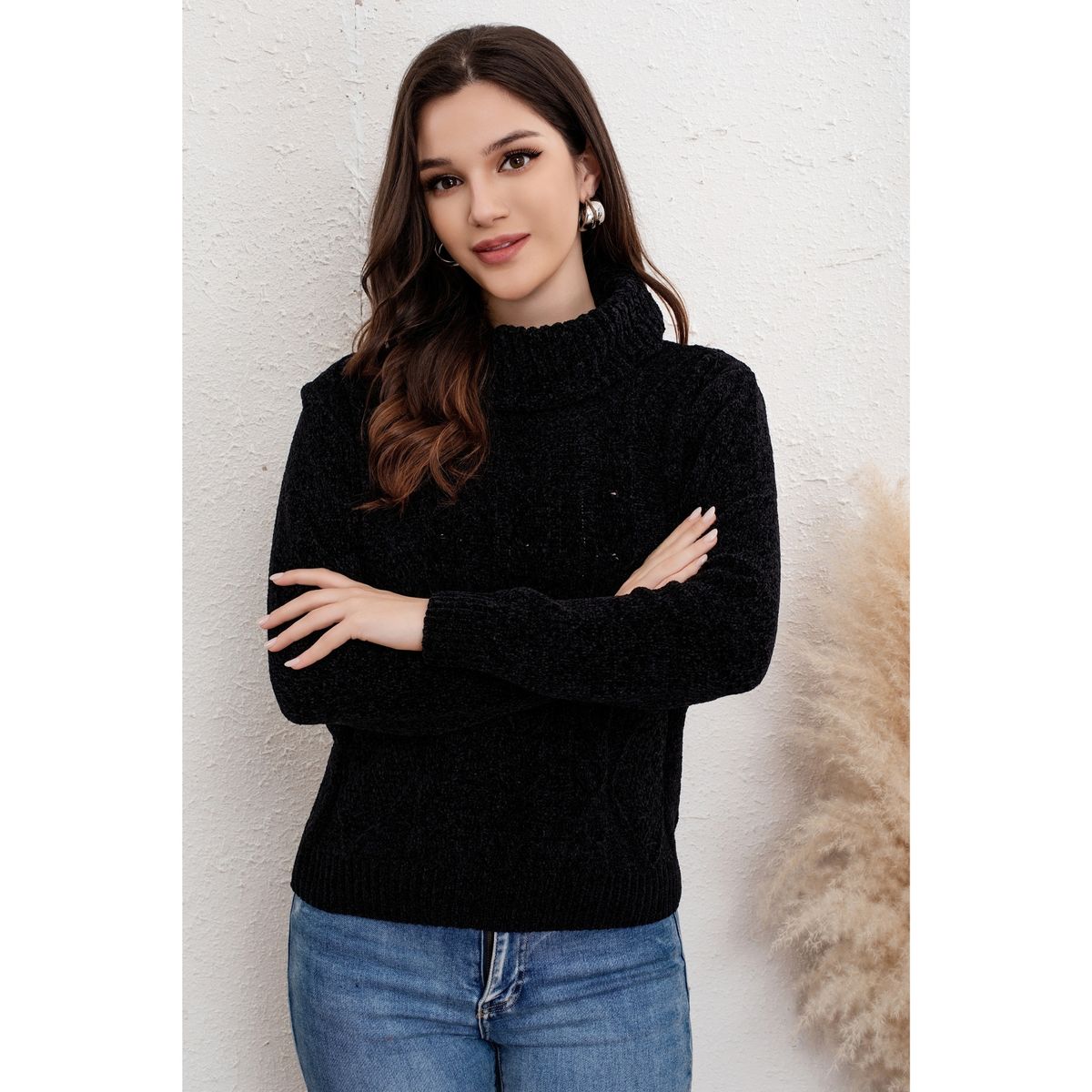 LIKE SHOP - Sweater Mujer Cuello Beatle Algodón Chenille Tejido Invierno Trenzas 6004