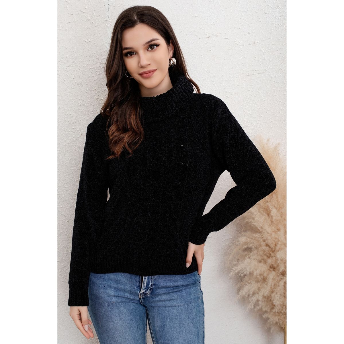 LIKE SHOP - Sweater Mujer Cuello Beatle Algodón Chenille Tejido Invierno Trenzas 6004