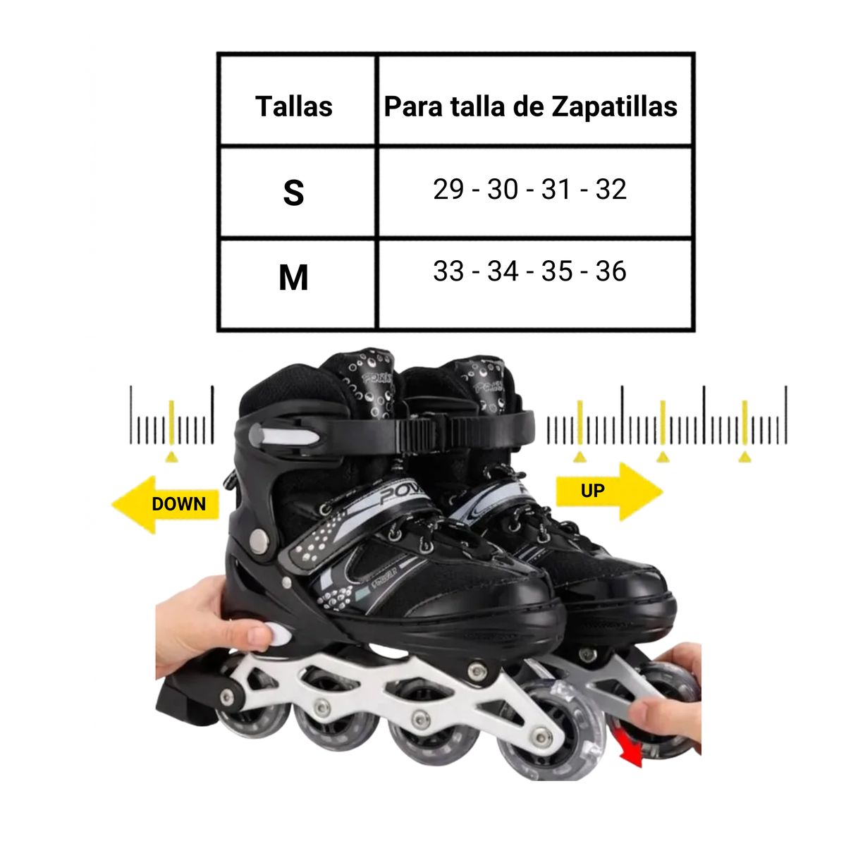 GENERICO - Patines en Linea mas Protección Negro Talla M 33-36