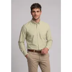 FEROUCH - Camisa Oxford Smart Casual Khaki