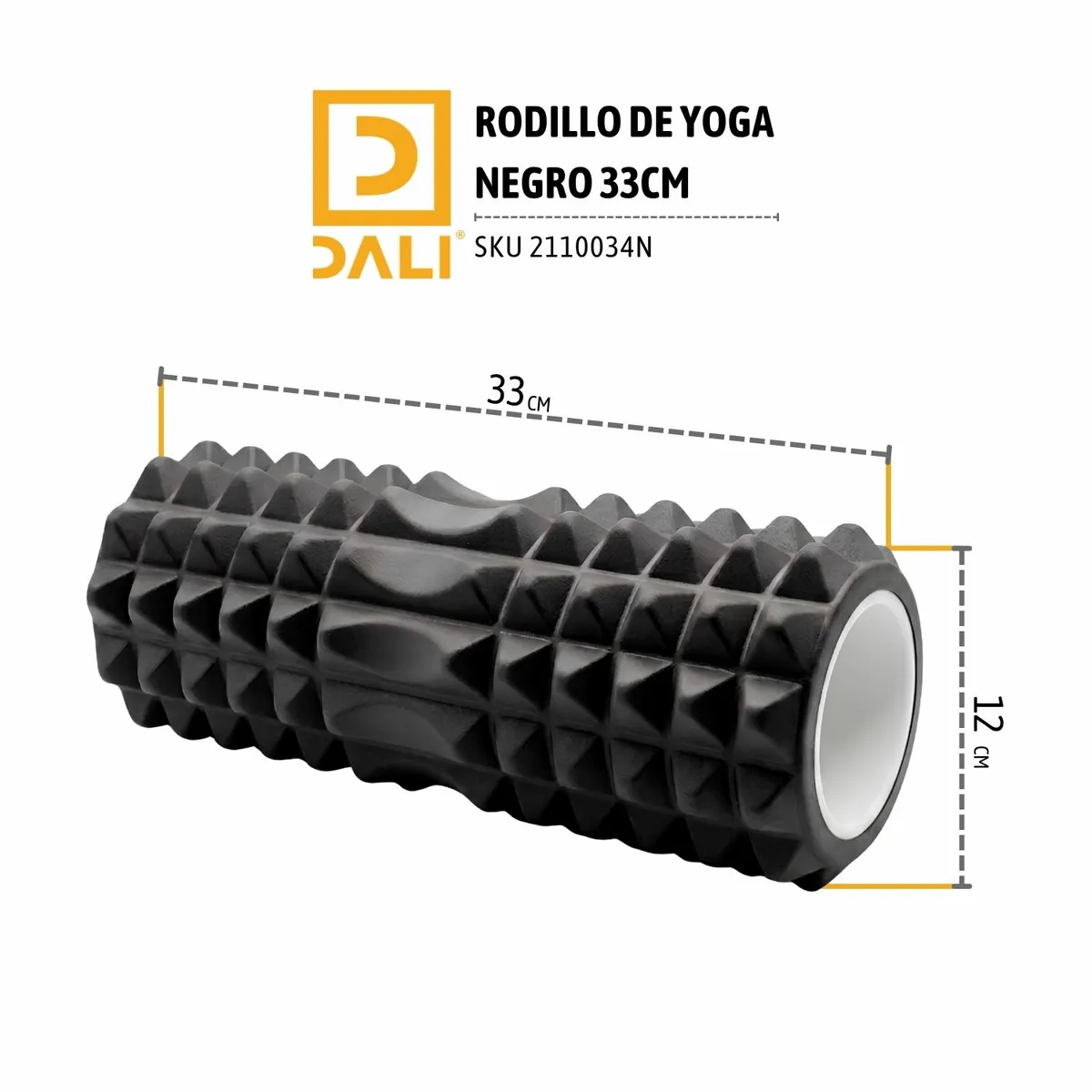 DALI - Foam Roller 33 cm Rodillo de Espuma Para Masaje y Recuperación Muscular Fitness Yoga Color Negro