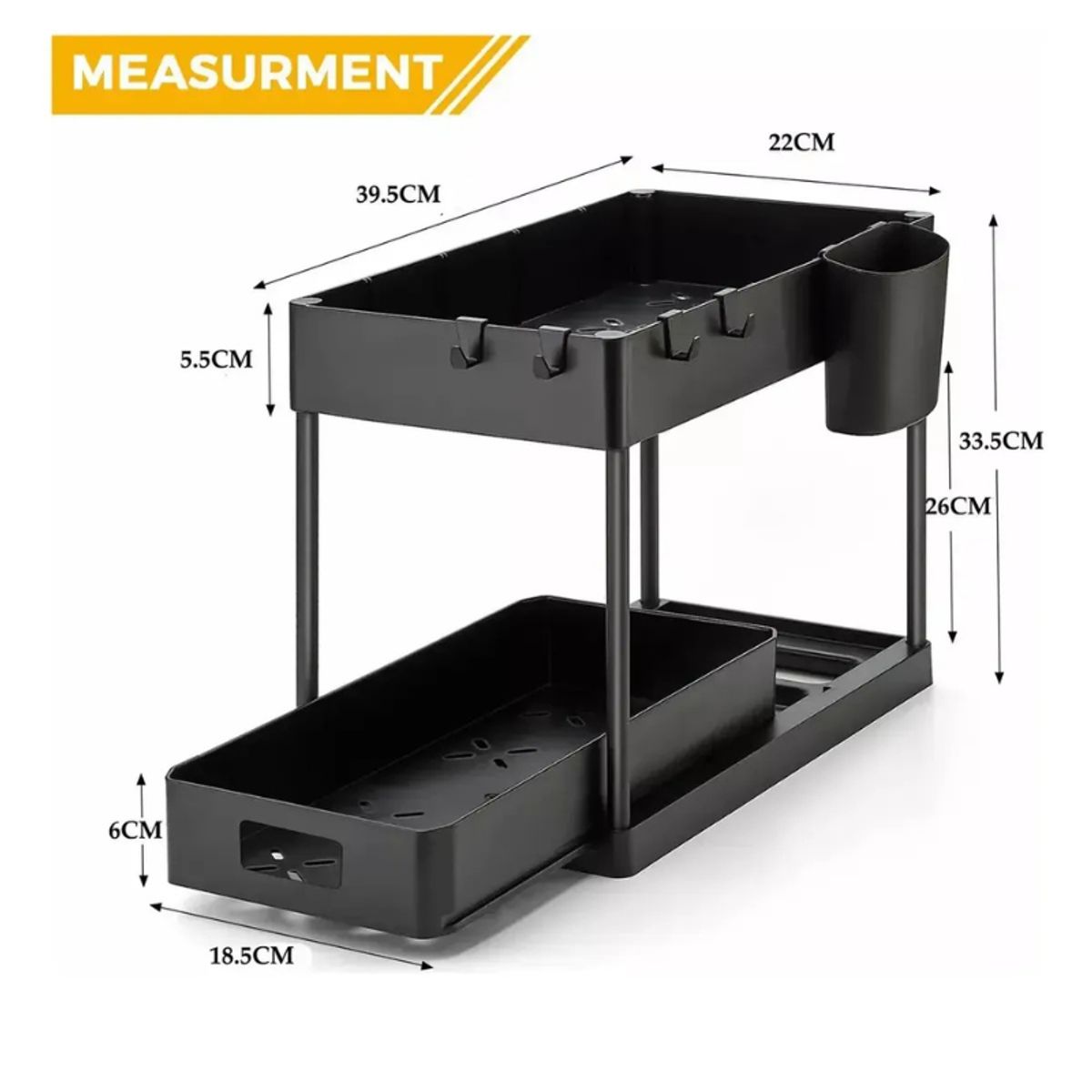 GENERICO - Organizador Multifuncional de 2 Niveles Baño Cocina Negro Pack 2 de