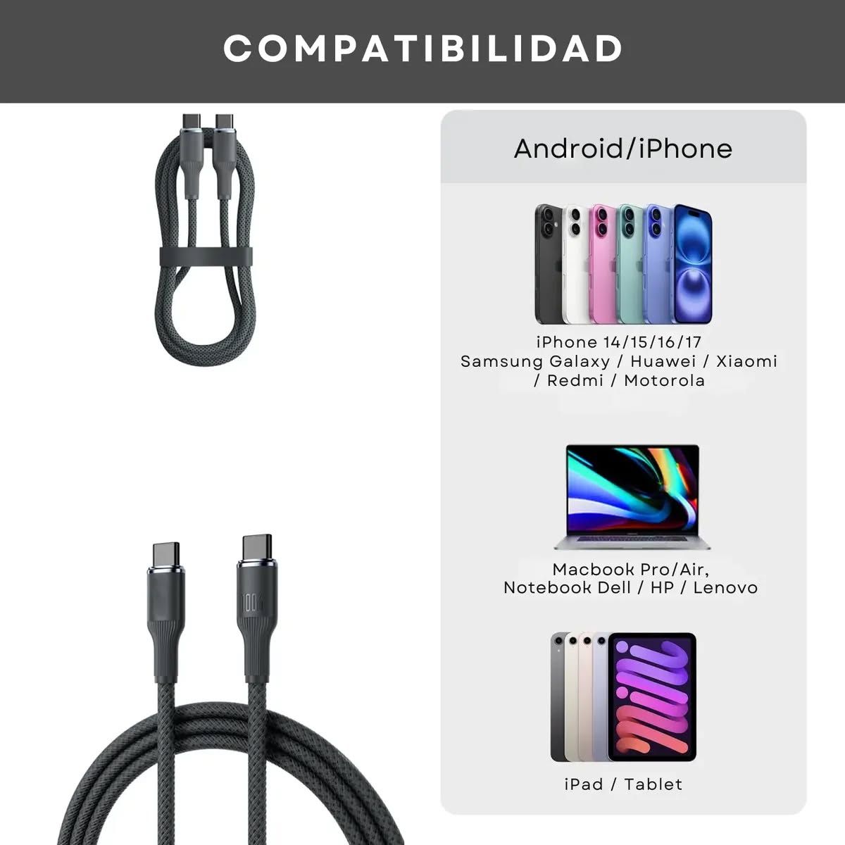 GENERICO - Cable Motomo C - C 100w 5A 1 m