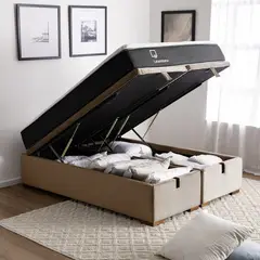 LATAM HOME - Cama Funcional Boxet 2 Plazas Base Dividida Colchon Resortes New Top Funda Lavable Beige