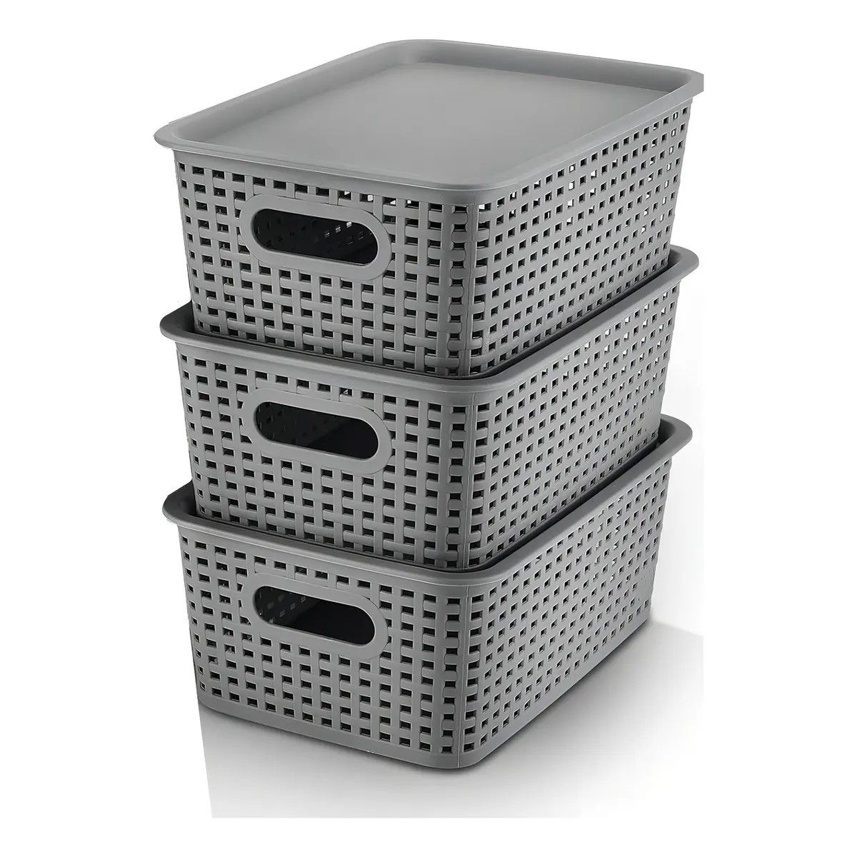 GENERICO - Pack Caja Organizadora Ratán 6 Lt. Color Gris Canasto Cocina 3 Unidades - Gris BELUG