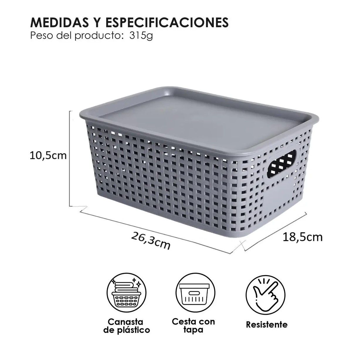 GENERICO - Pack Caja Organizadora Ratán 6 Lt. Color Gris Canasto Cocina 3 Unidades - Gris BELUG