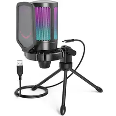 FIFINE - Microfono AmpliGame A6V USB RGB Gamer Streaming Podcast YouTube Twitch TikTok