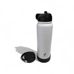 GENERICO - Termo Botella de Agua 750cc Acero Inox + 2 Tapas + 2 Bombillas + Limpia Bombillas Blanca