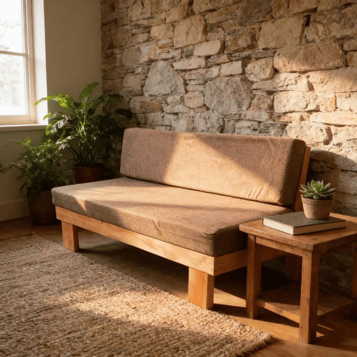 GENERICO - Sillón Terrazas y Patios Rustico Fabricación Nacional 124 cm Cojines Cafe