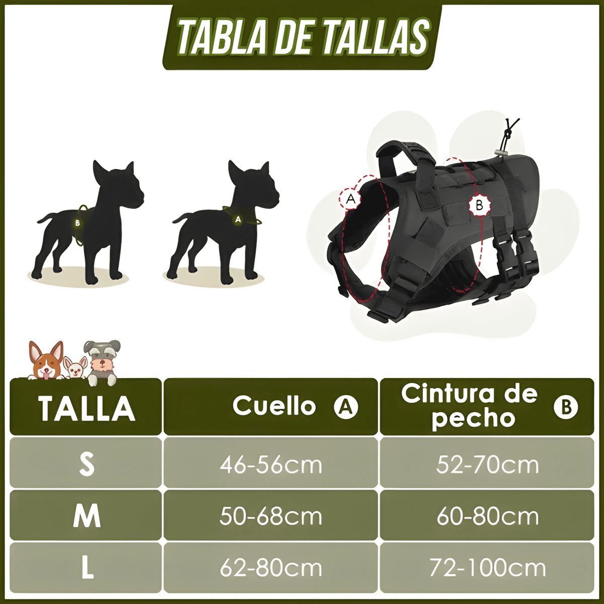 GENERICO - Arnés táctico ajustable con correa para perros grandes 2