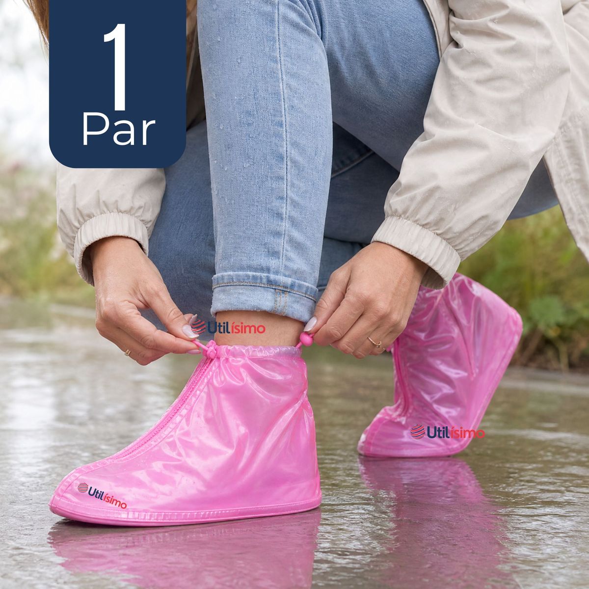 UTILISIMO - Fundas Cubre Calzado Impermeables Aislante Lluvia Rosado 1 Par