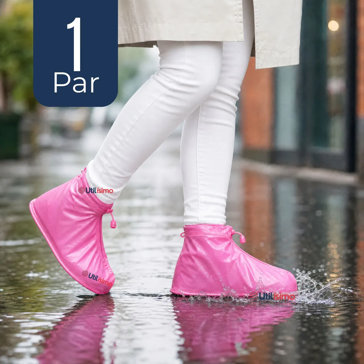 UTILISIMO - Fundas Cubre Calzado Impermeables Aislante Lluvia Rosado 1 Par