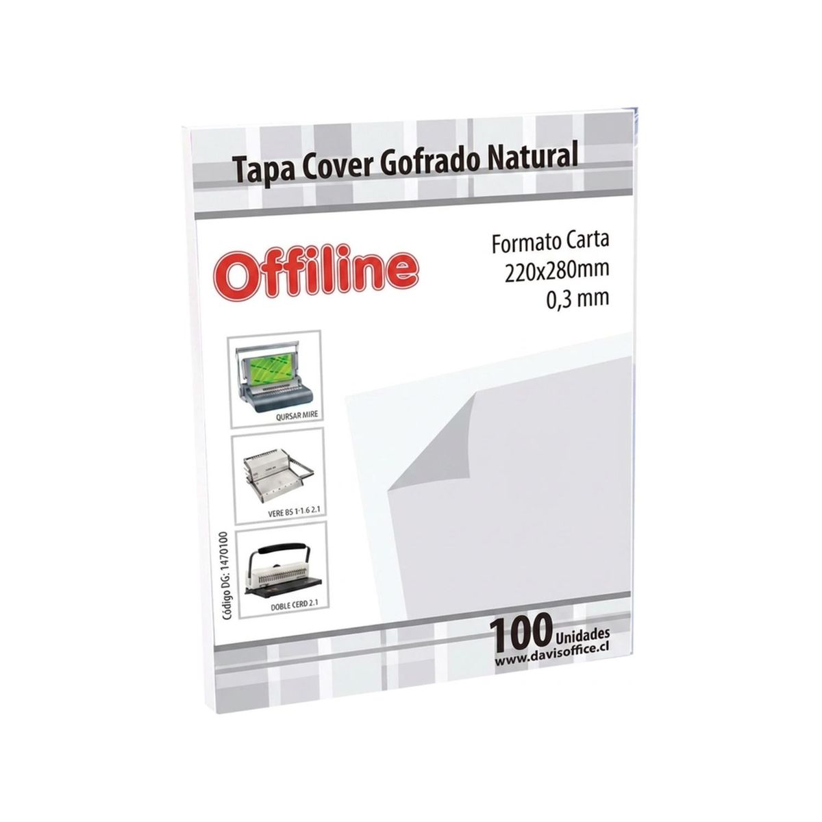 OFFILINE - Tapa, Mica Para Encuadernar Gofrada Carta, 100 Unid, 0.3mm. - Blanco