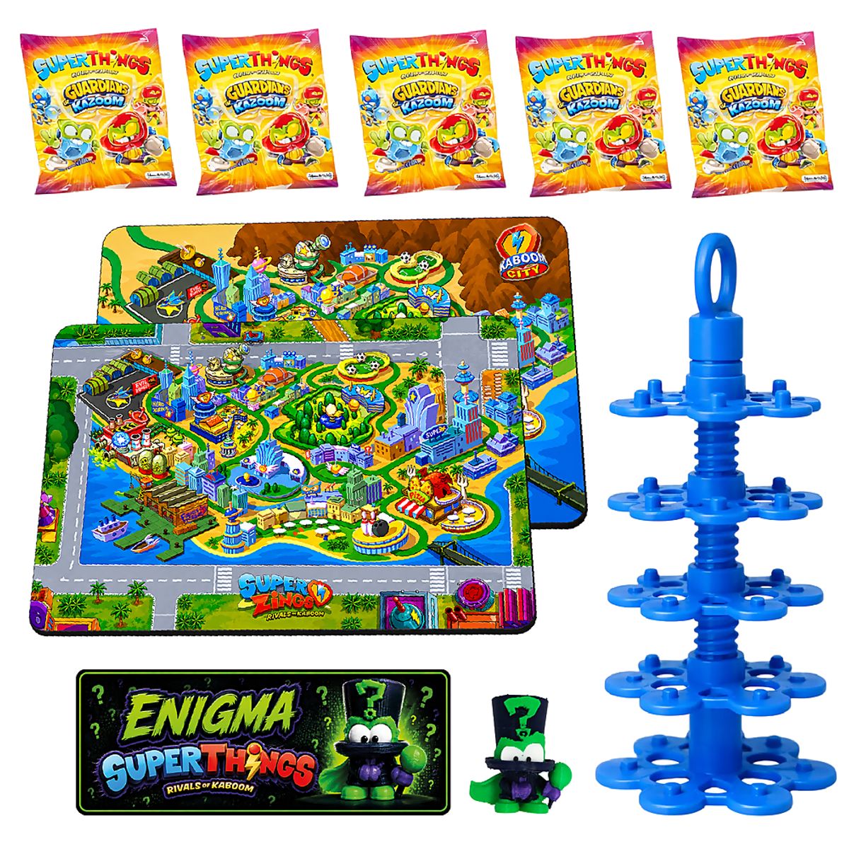 GENERICO - Pack Superthings Kaboom City Enigma + 5 Sobres + Portazings