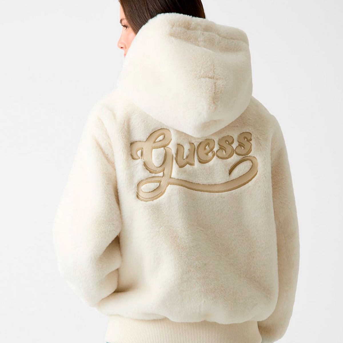 GUESS - Chaqueta Lucrezia Faux Fur Logo Blanco