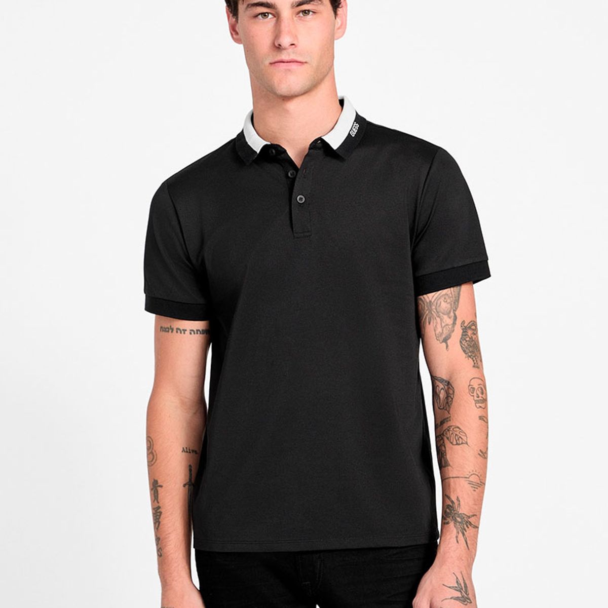 GUESS - Polera Ss Paul Guess Collar Polo Negro